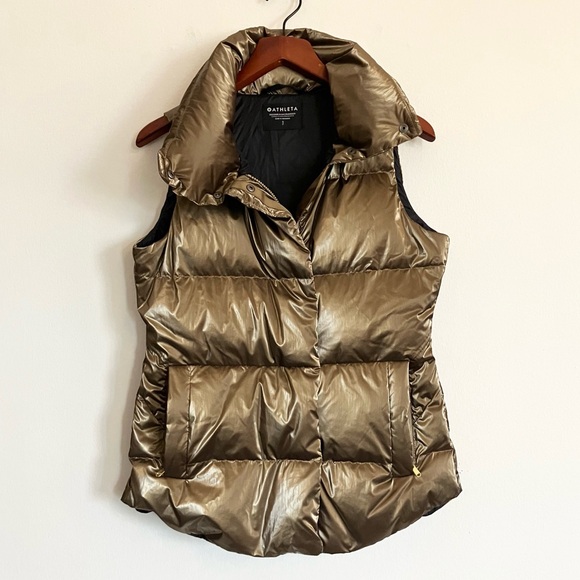 Athleta Downtown Gold Bronze Metallic Down Puffer Vest - Size Small - Like NEW! - Picture 5 of 13